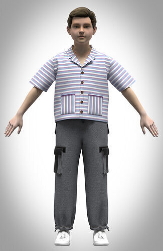 kid boys baggy pant and resort shirt rigged model Low-poly 3D model