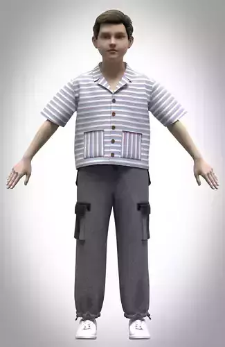 kid boys baggy pant and resort shirt rigged model Low-poly 3D model