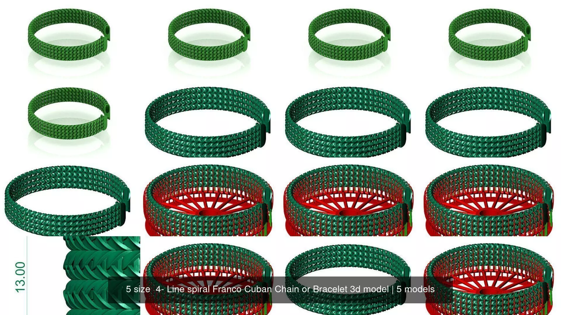 5 size  4- Line spiral Franco Cuban Chain or Bracelet 3d model 3D Model Collection_1