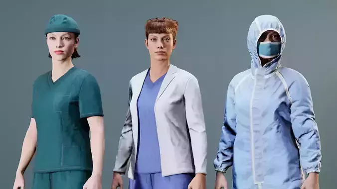 Female Medical Staff Outfit Pack for MetaHuman Low-poly 3D model