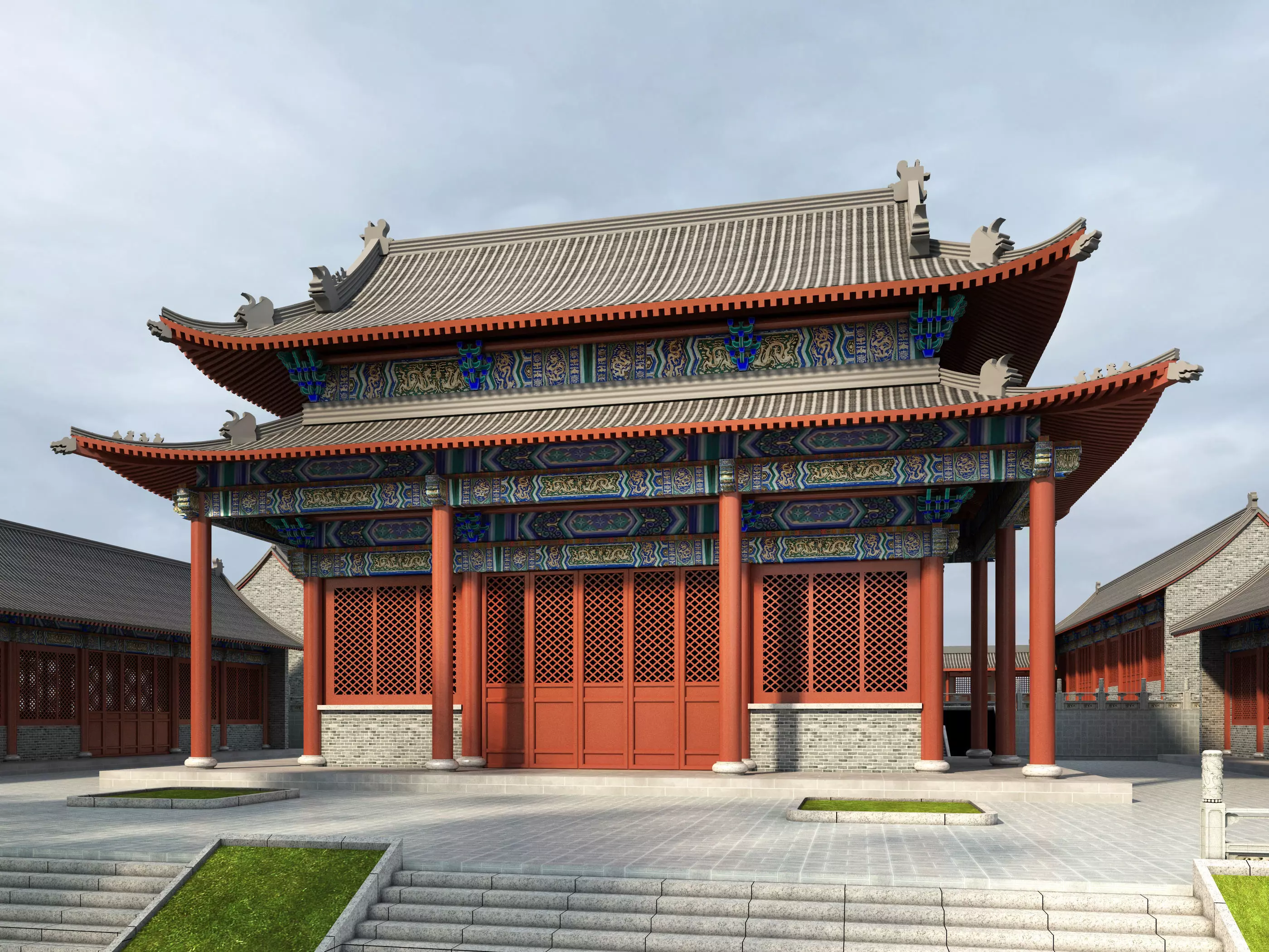 Chinese ancient architecture Low-poly 3D model_0