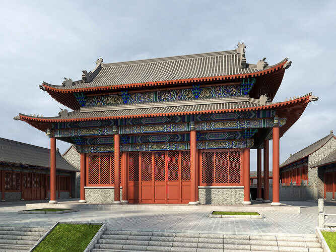 Chinese ancient architecture Low-poly 3D model