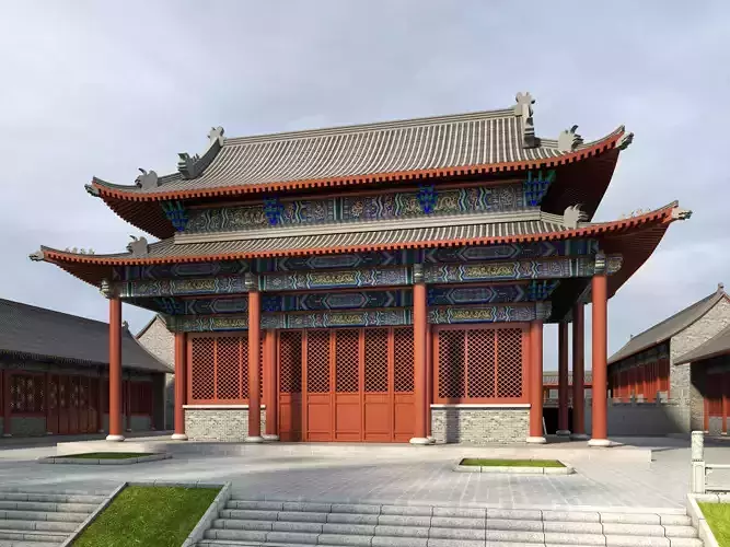 Chinese ancient architecture Low-poly 3D model