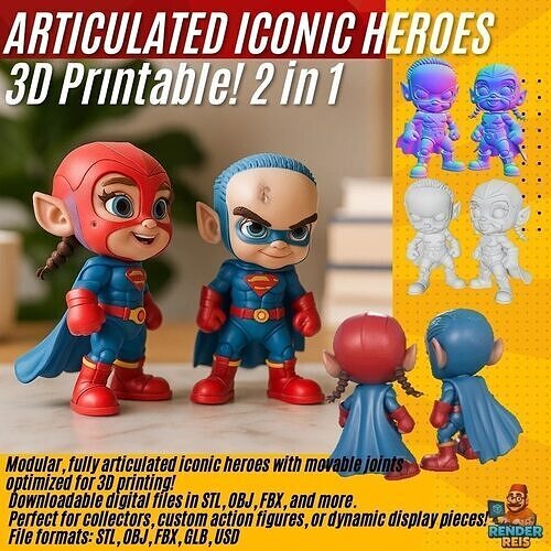 Stylized Superhero Elves 3D Printable Chibi Duo 3D print model