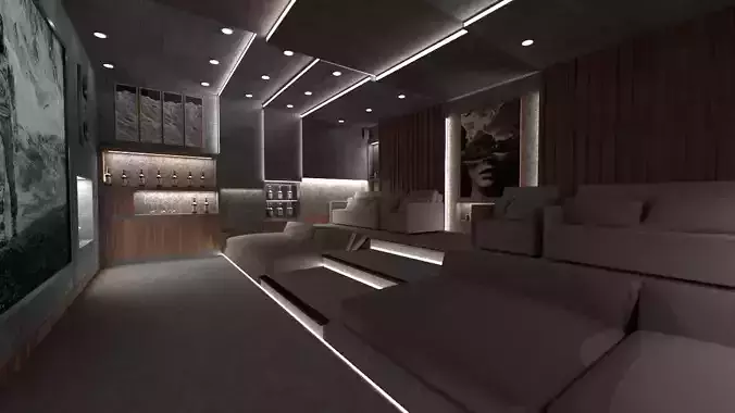 Modern Home Cinema Room  Conceptual 3D Scene