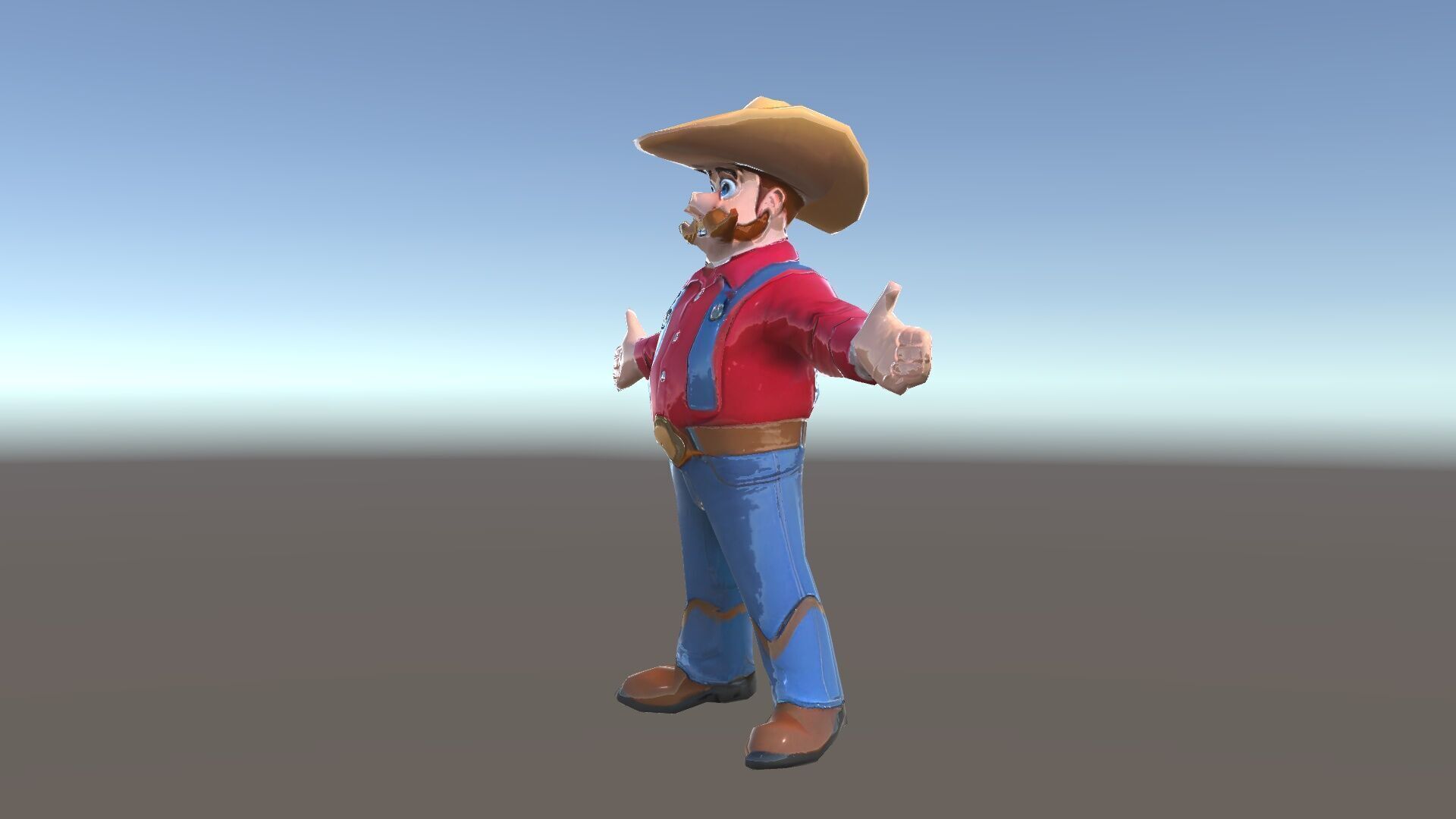 Charming Cartoon Cowboy with Hat and Mustache Low-poly 3D model_35