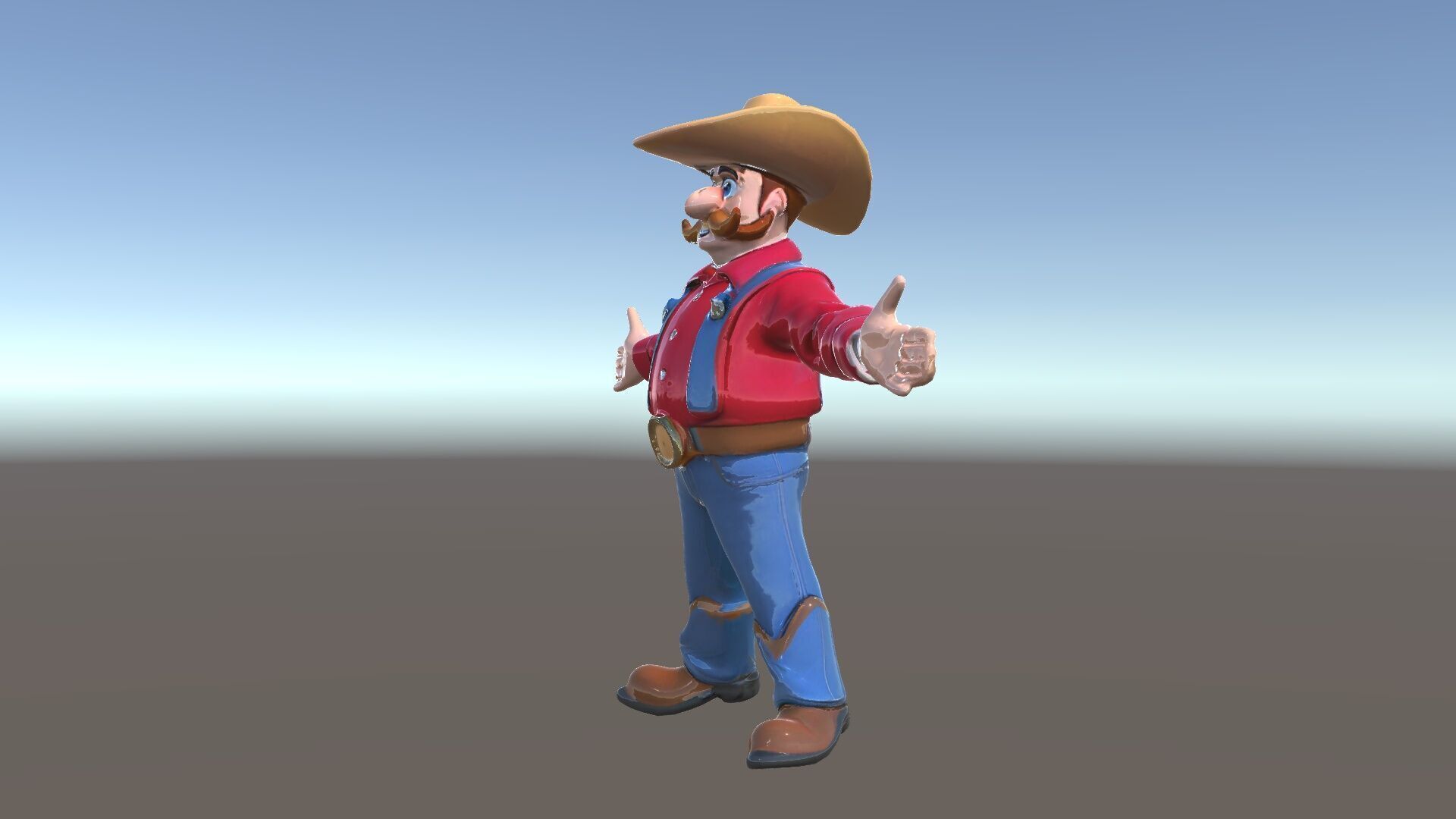 Charming Cartoon Cowboy with Hat and Mustache Low-poly 3D model_38