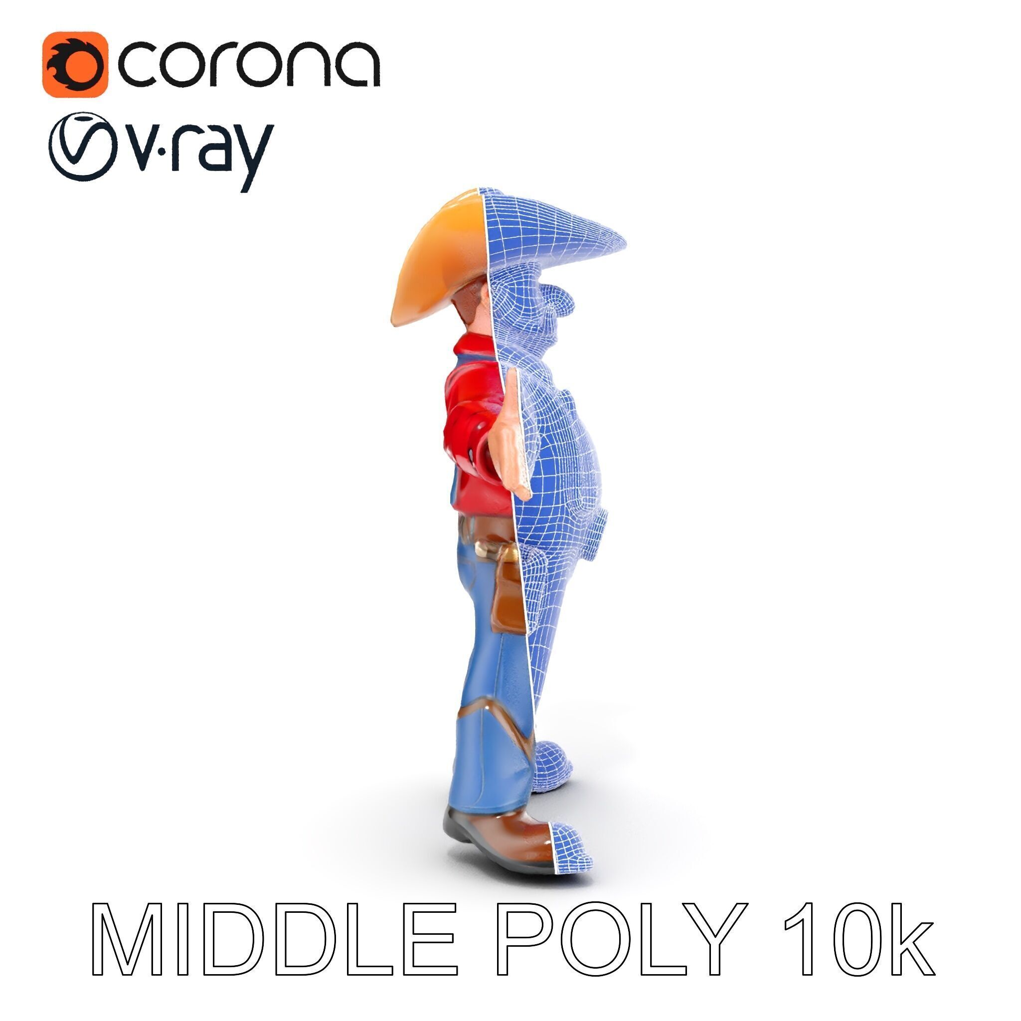 Charming Cartoon Cowboy with Hat and Mustache Low-poly 3D model_37