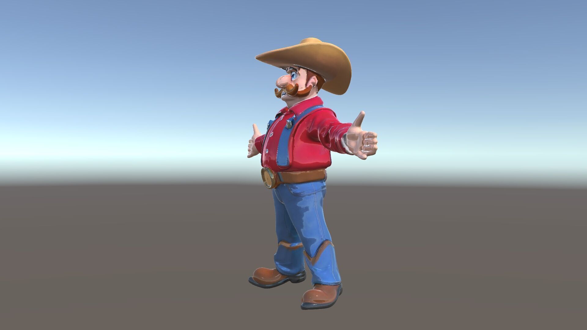 Charming Cartoon Cowboy with Hat and Mustache Low-poly 3D model_6