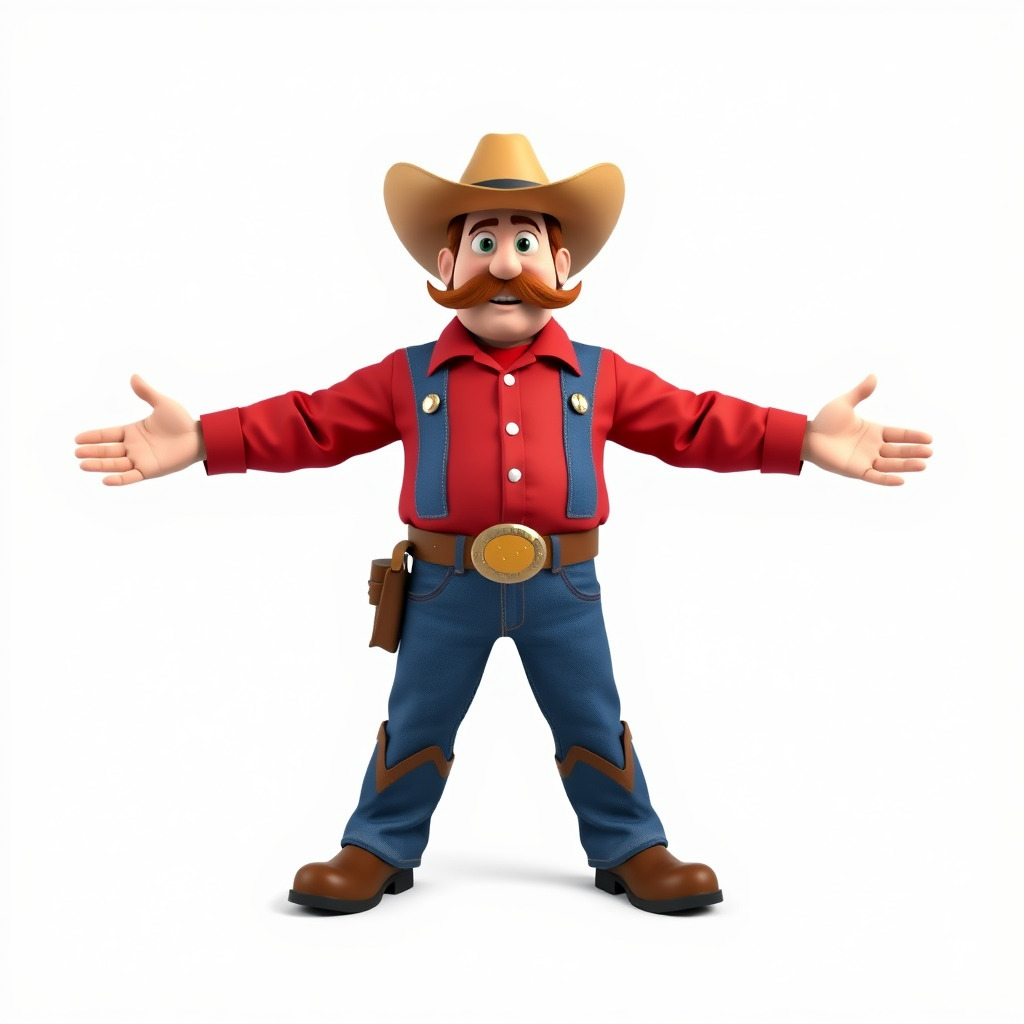 Charming Cartoon Cowboy with Hat and Mustache Low-poly 3D model_3