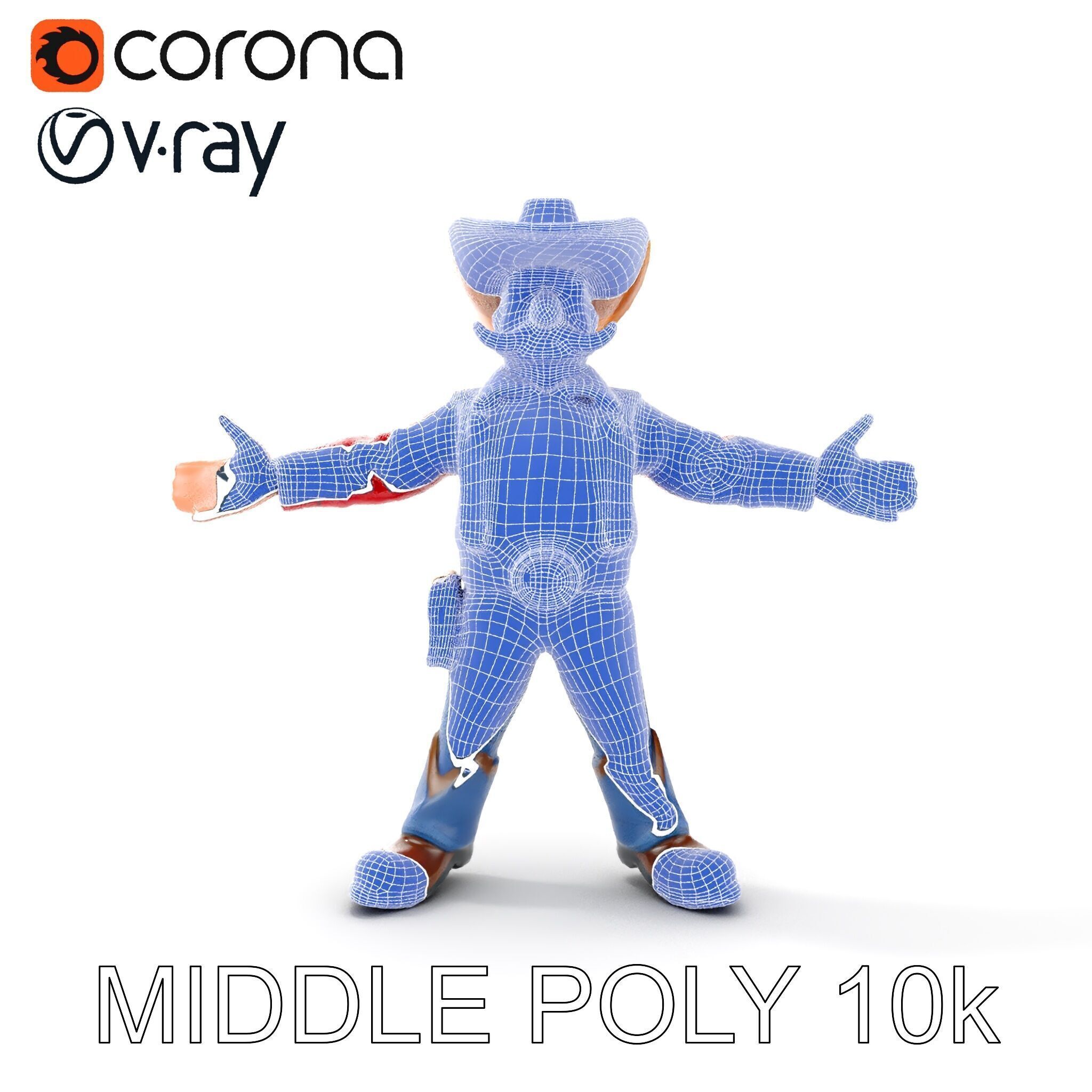 Charming Cartoon Cowboy with Hat and Mustache Low-poly 3D model_26