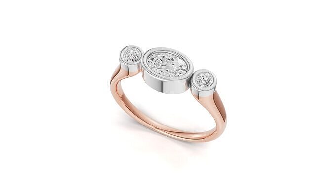 Three Stone Ring with Oval Bezel 3D print model
