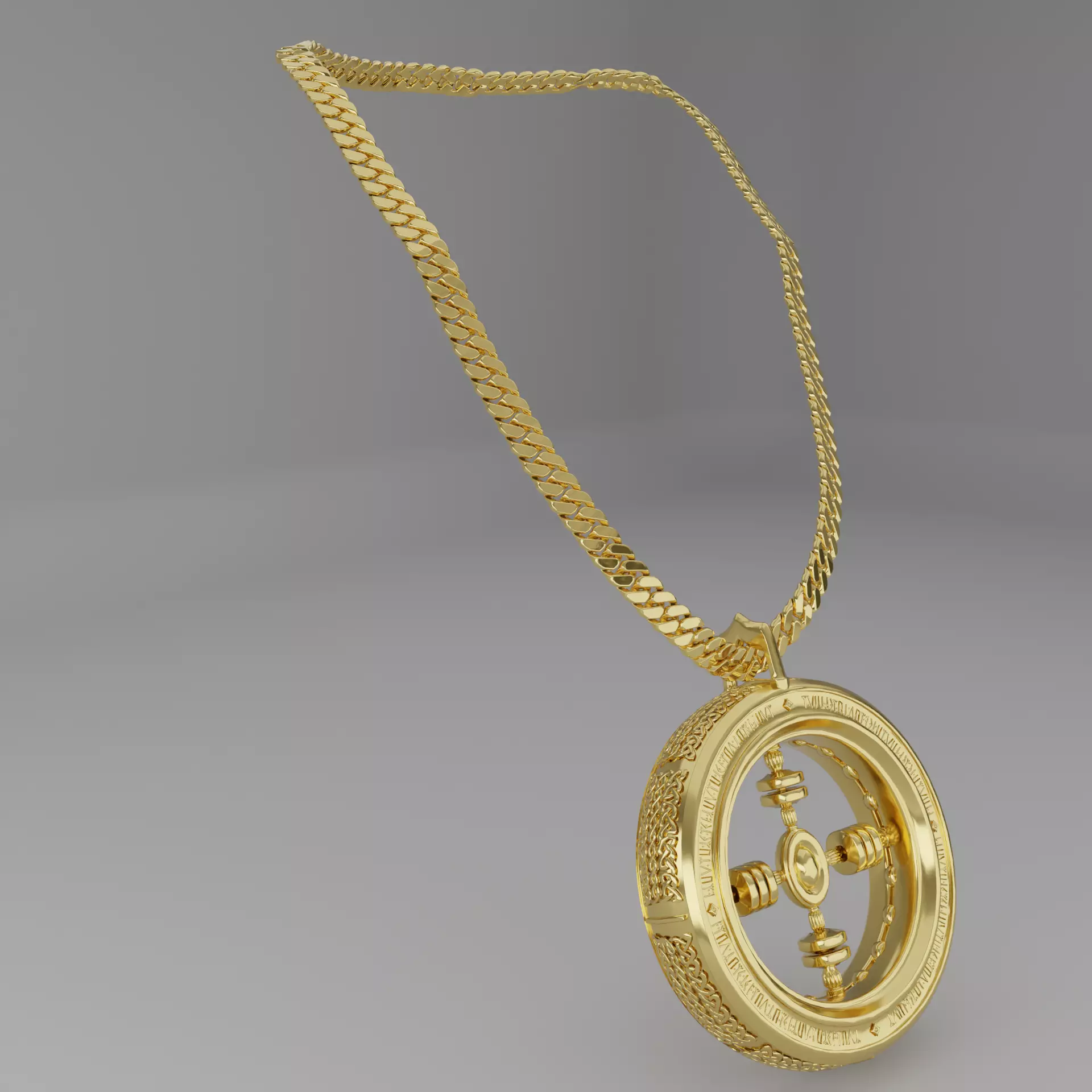 Gold Chain and Pendant 3D Model 3D model_0