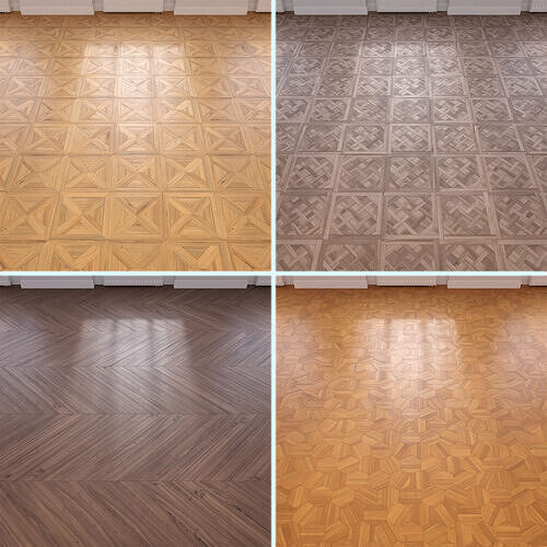 Parquet - Laminate - Wooden floor 4 in 1 Low-poly 3D model