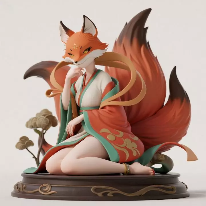 884 Fox Spirit Woman in Pu Song Ling Style beast 3D print model_0