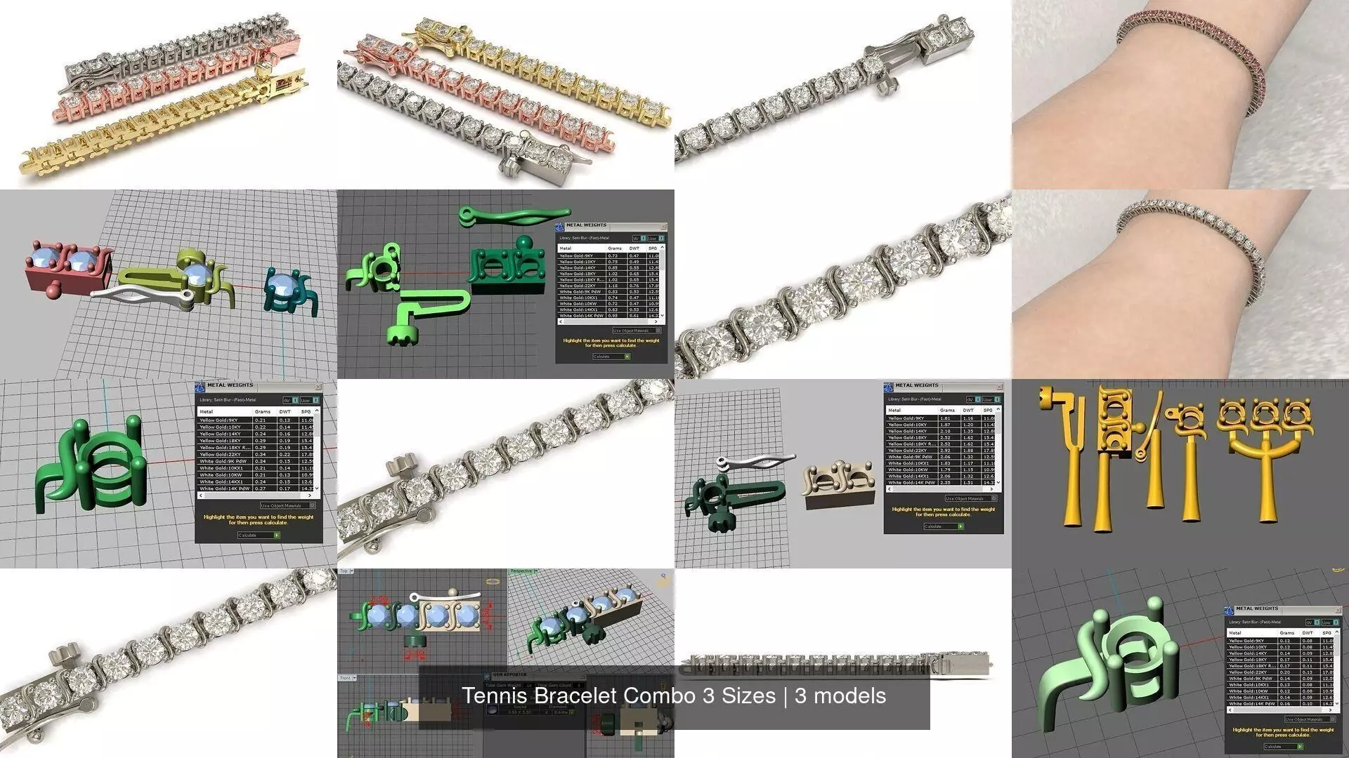 Tennis Bracelet Combo 3 Sizes 3D Model Collection_1