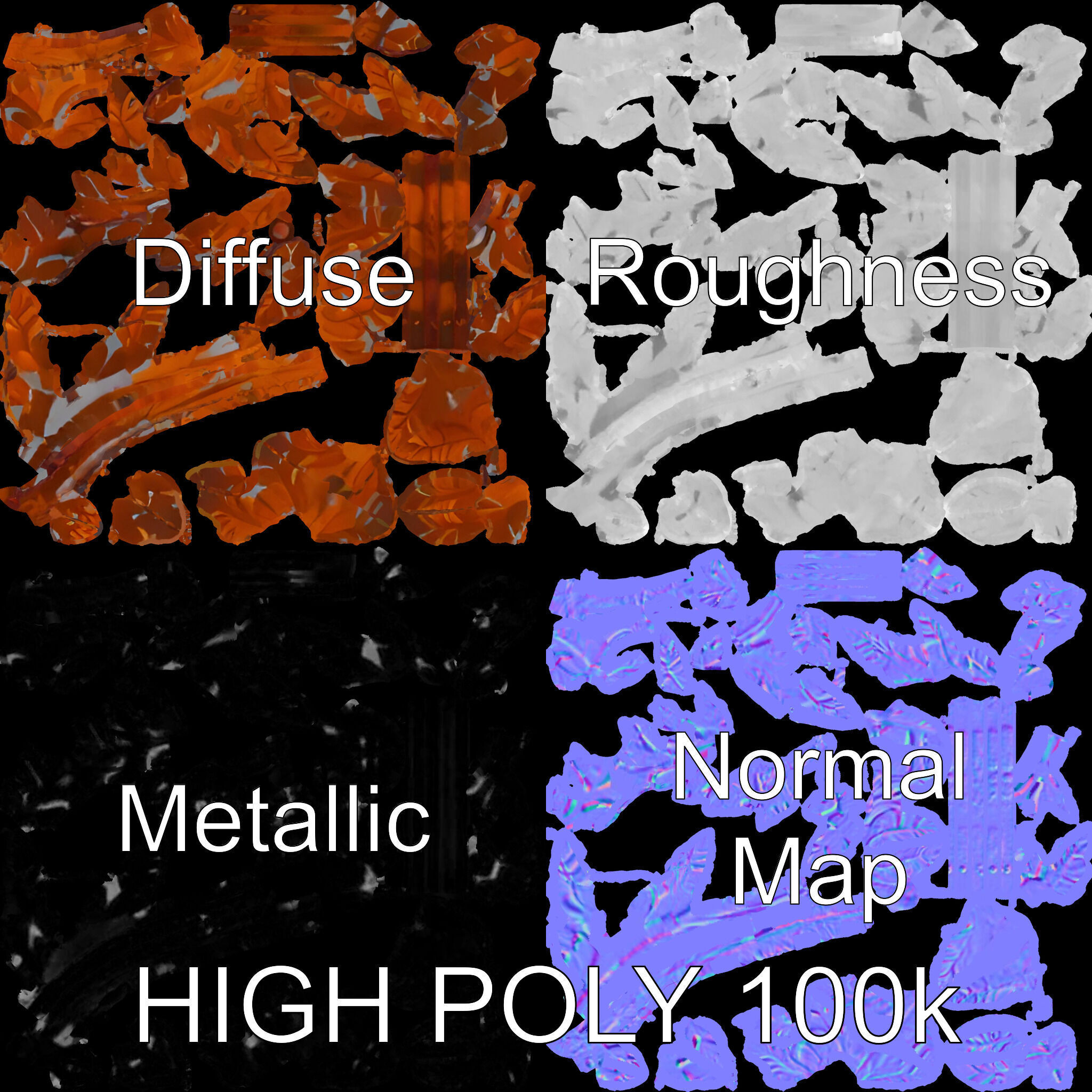 Decorative Metal Fern Leaf Model Pack Low-poly 3D model_4