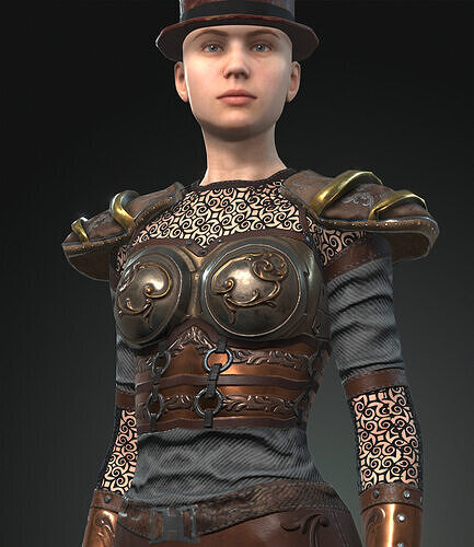 Steampunk rigged character woman Low-poly 3D model