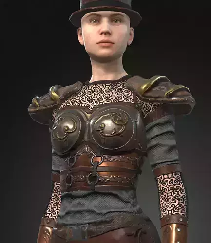 Steampunk rigged character woman Low-poly 3D model