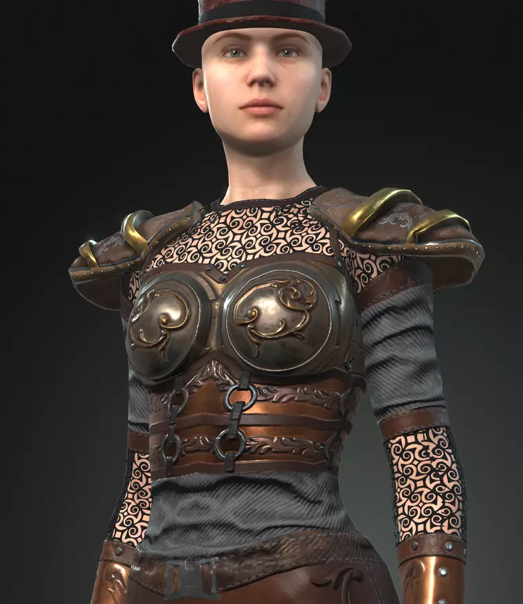 Steampunk rigged character woman Low-poly 3D model_0