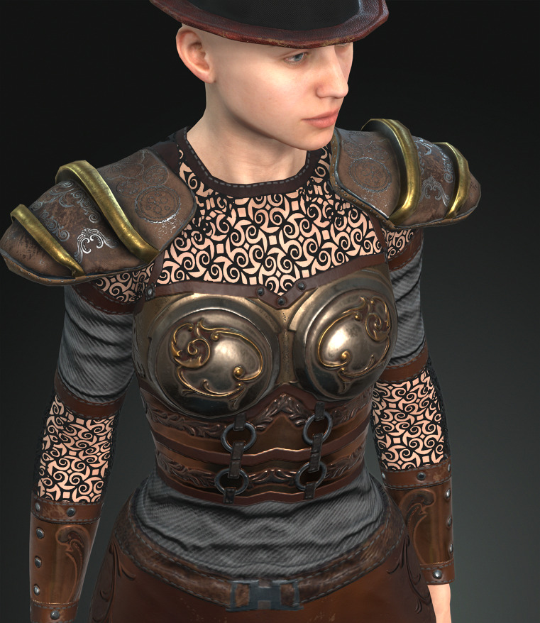 Steampunk rigged character woman Low-poly 3D model_2