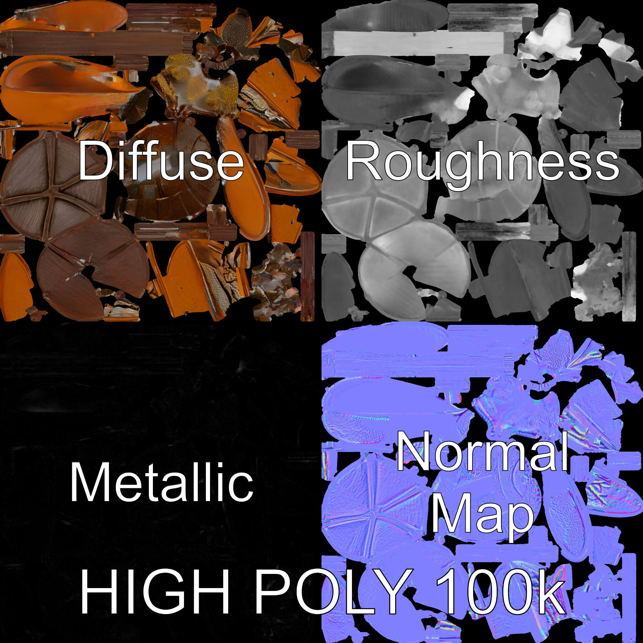 Metallic Insect Sculpture Model Pack Low-poly 3D model_2