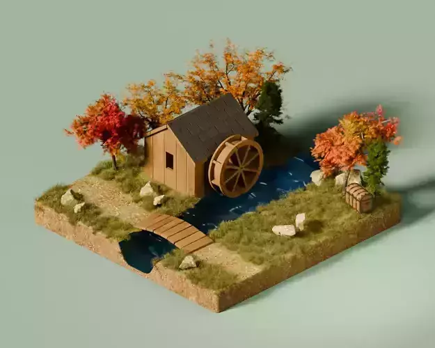 Stylized Watermill Scene