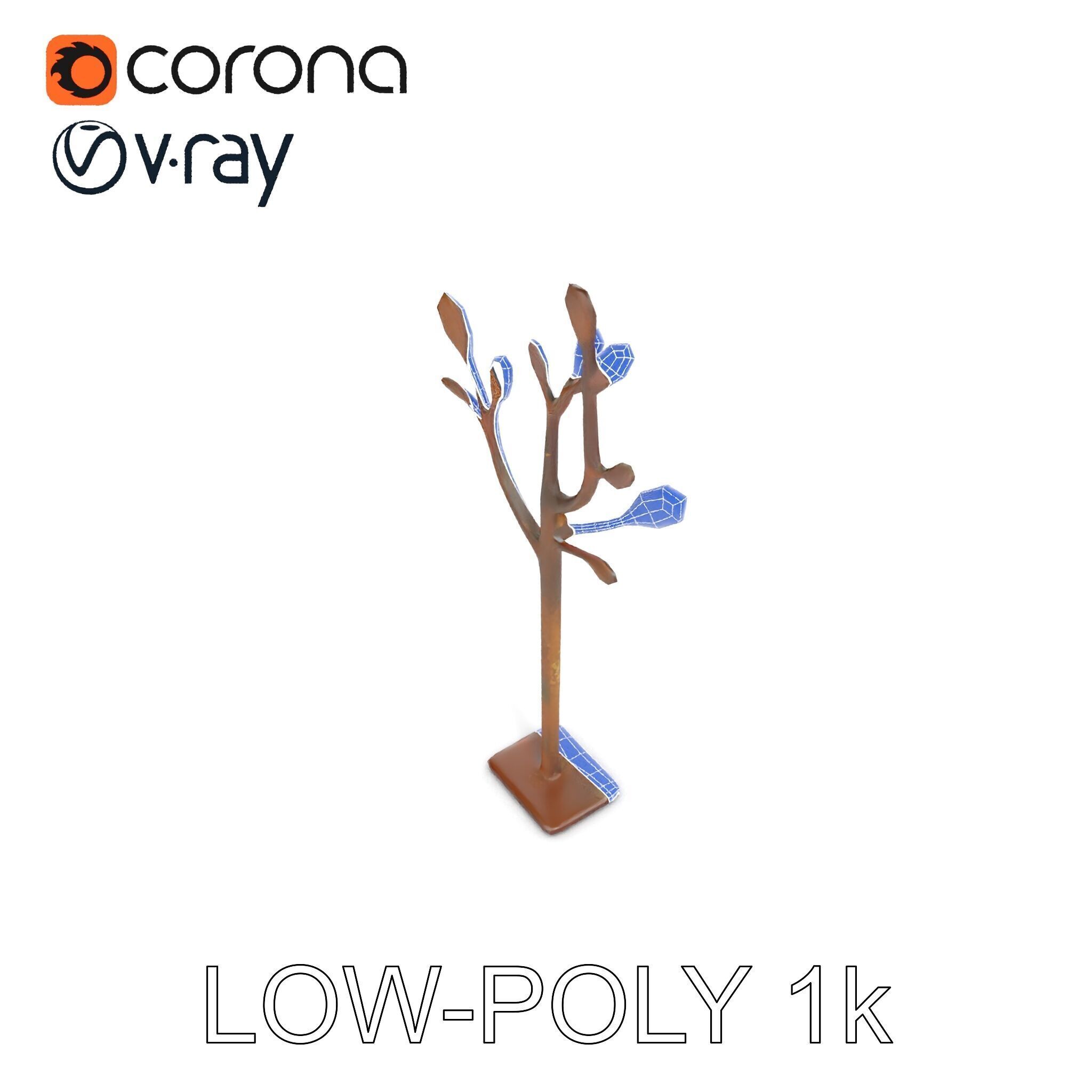 Rustic Metal Tree Coat Rack Model Pack Low-poly 3D model_33