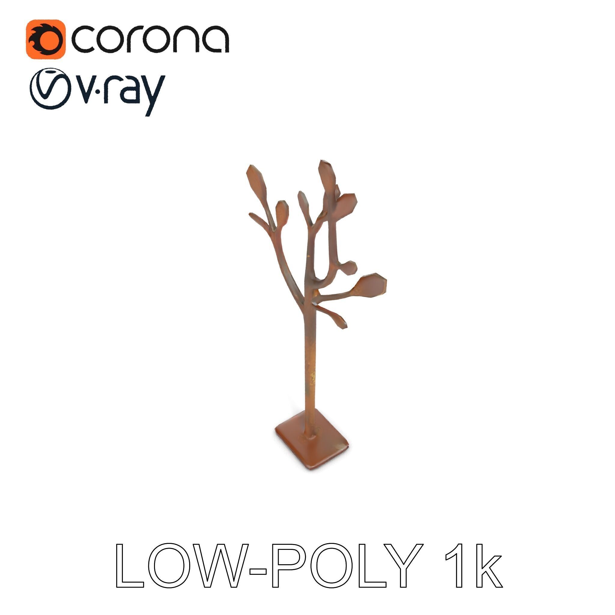 Rustic Metal Tree Coat Rack Model Pack Low-poly 3D model_24