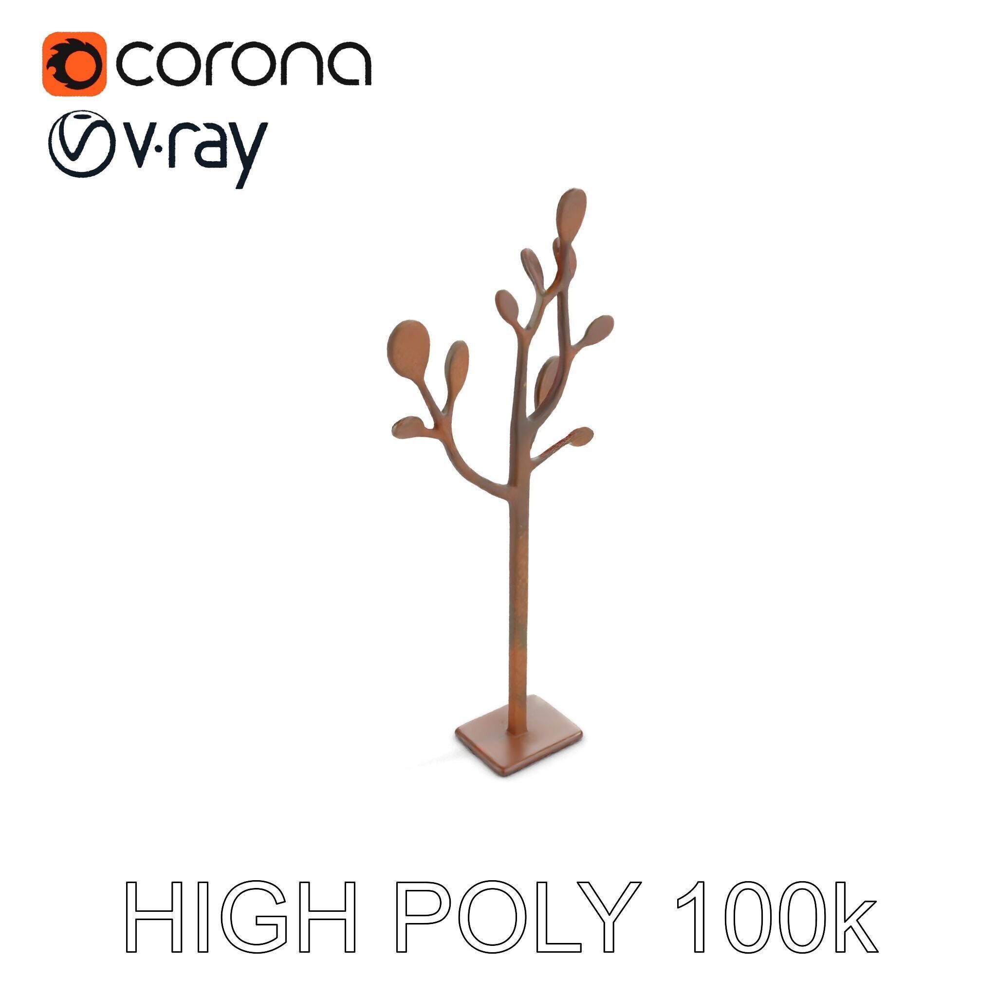 Rustic Metal Tree Coat Rack Model Pack Low-poly 3D model_11