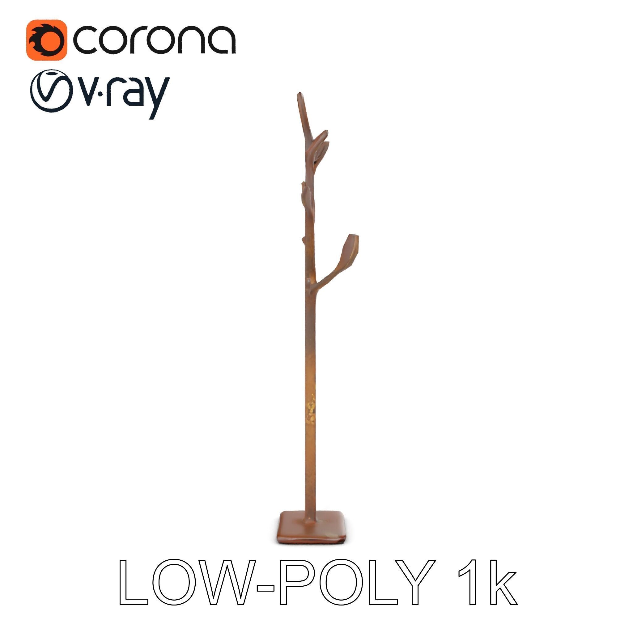 Rustic Metal Tree Coat Rack Model Pack Low-poly 3D model_18