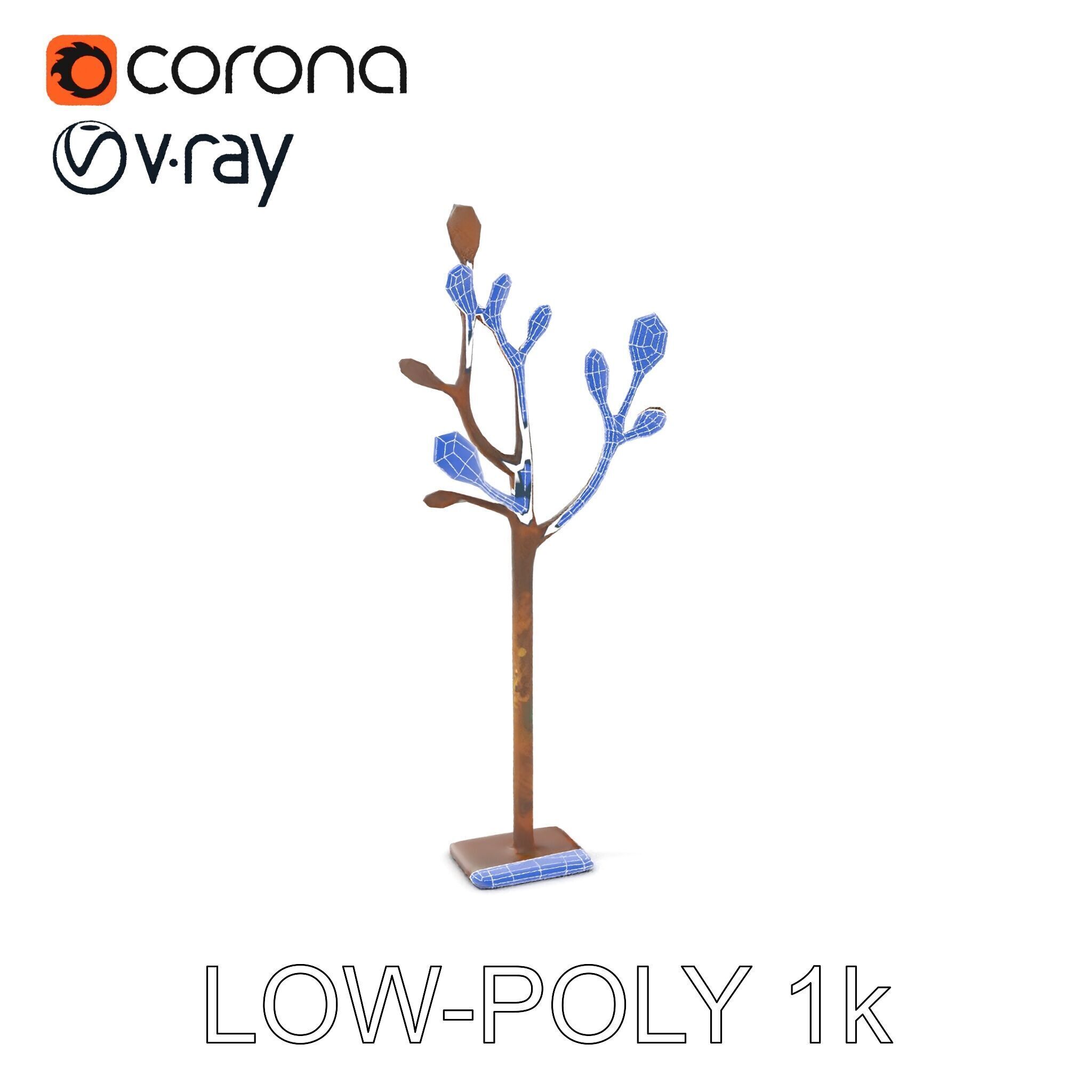 Rustic Metal Tree Coat Rack Model Pack Low-poly 3D model_10