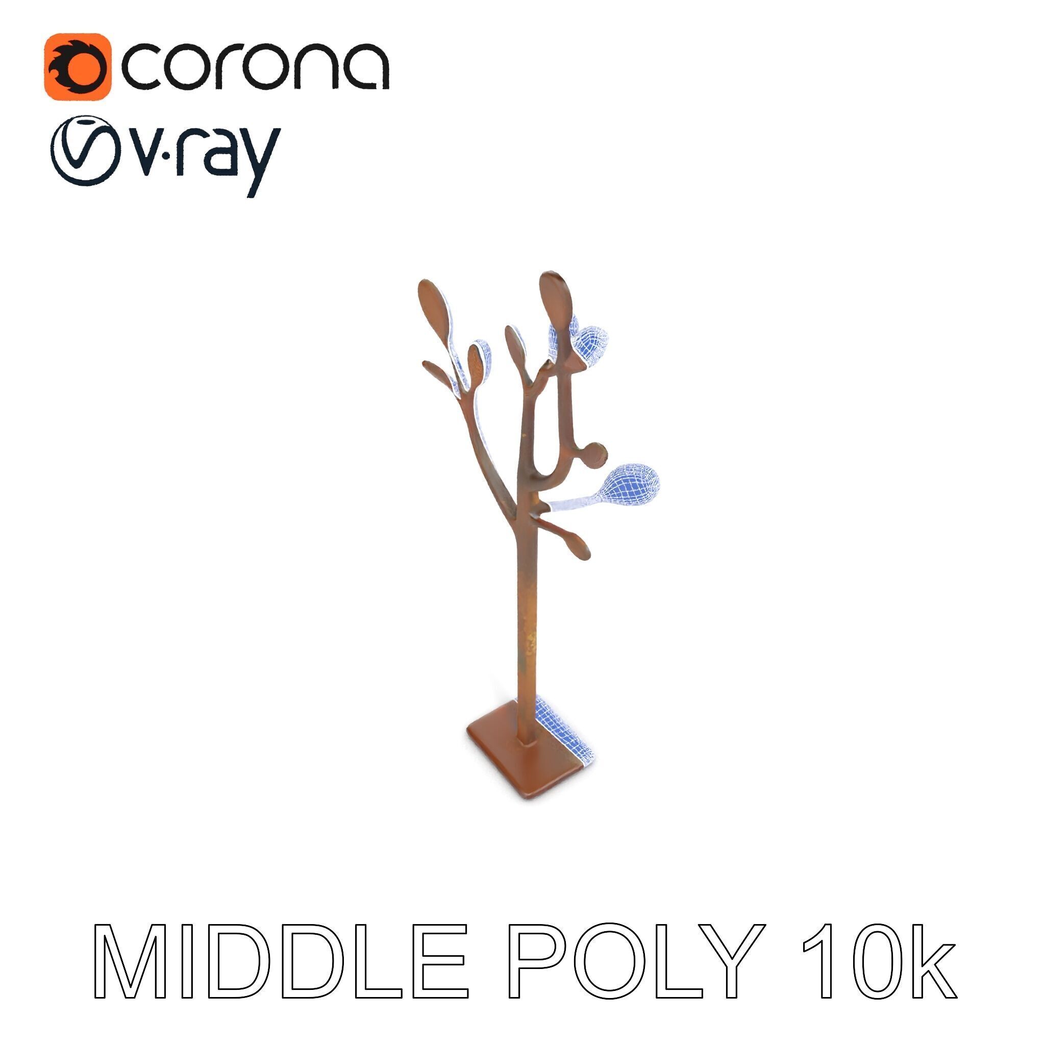 Rustic Metal Tree Coat Rack Model Pack Low-poly 3D model_9
