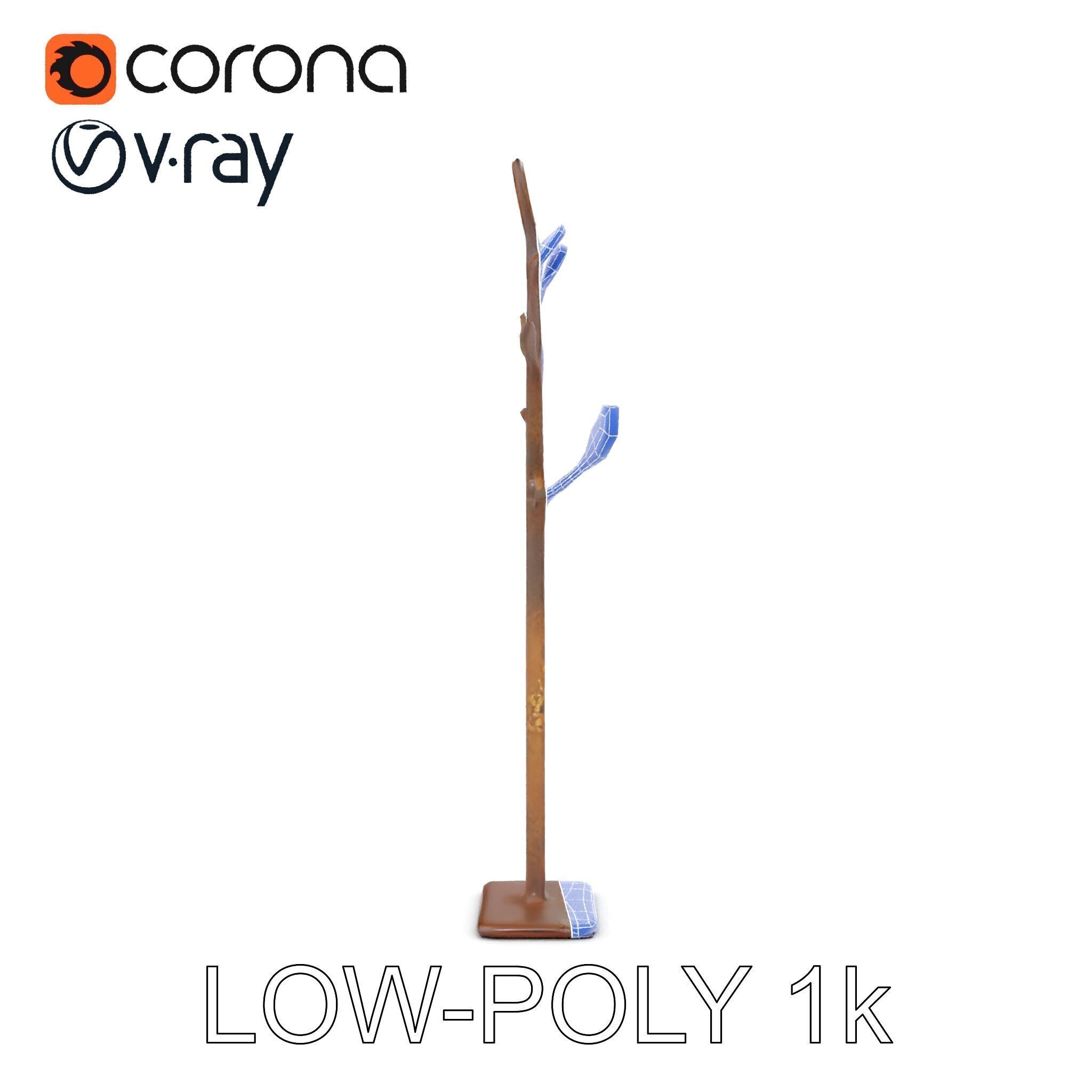 Rustic Metal Tree Coat Rack Model Pack Low-poly 3D model_21