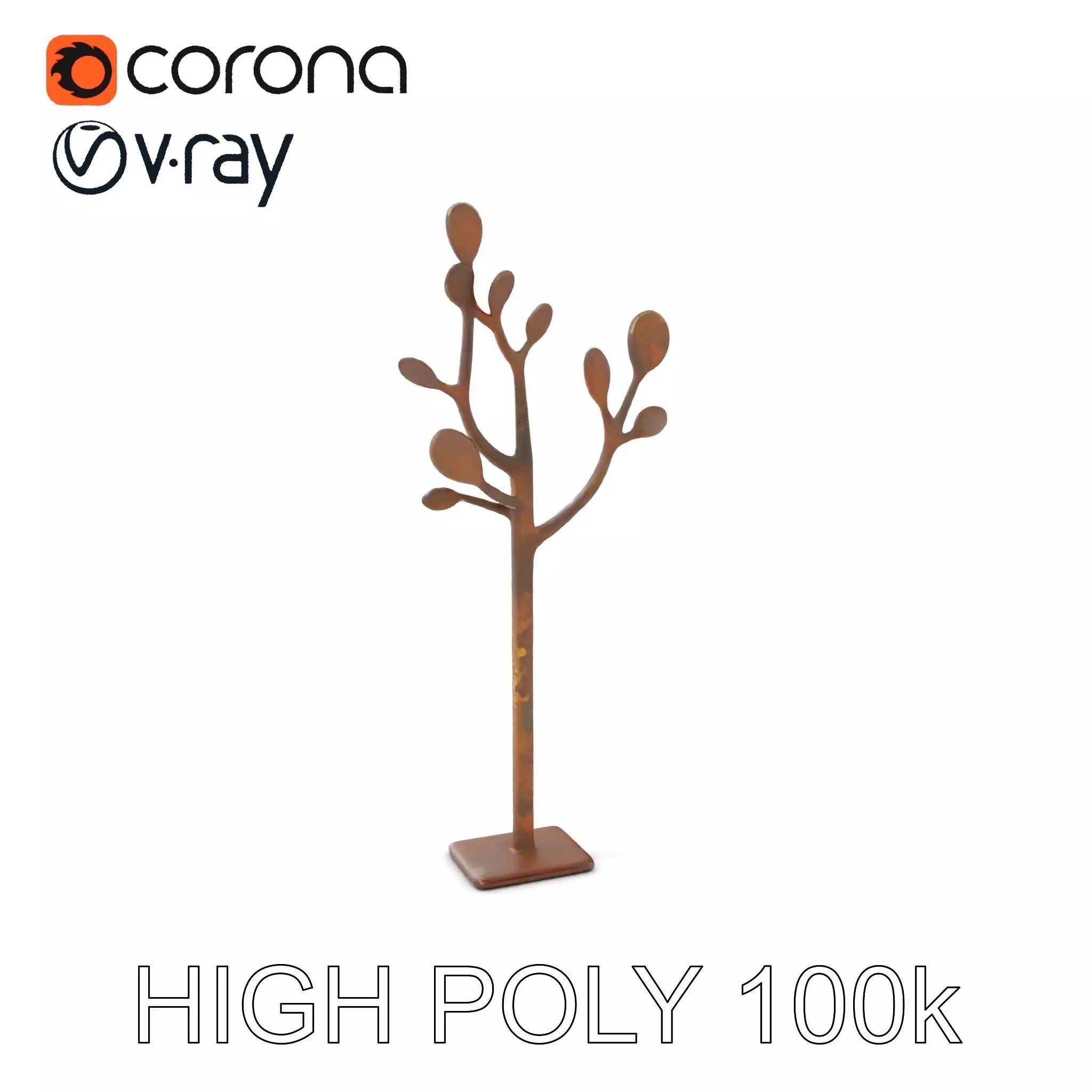 Rustic Metal Tree Coat Rack Model Pack Low-poly 3D model_0