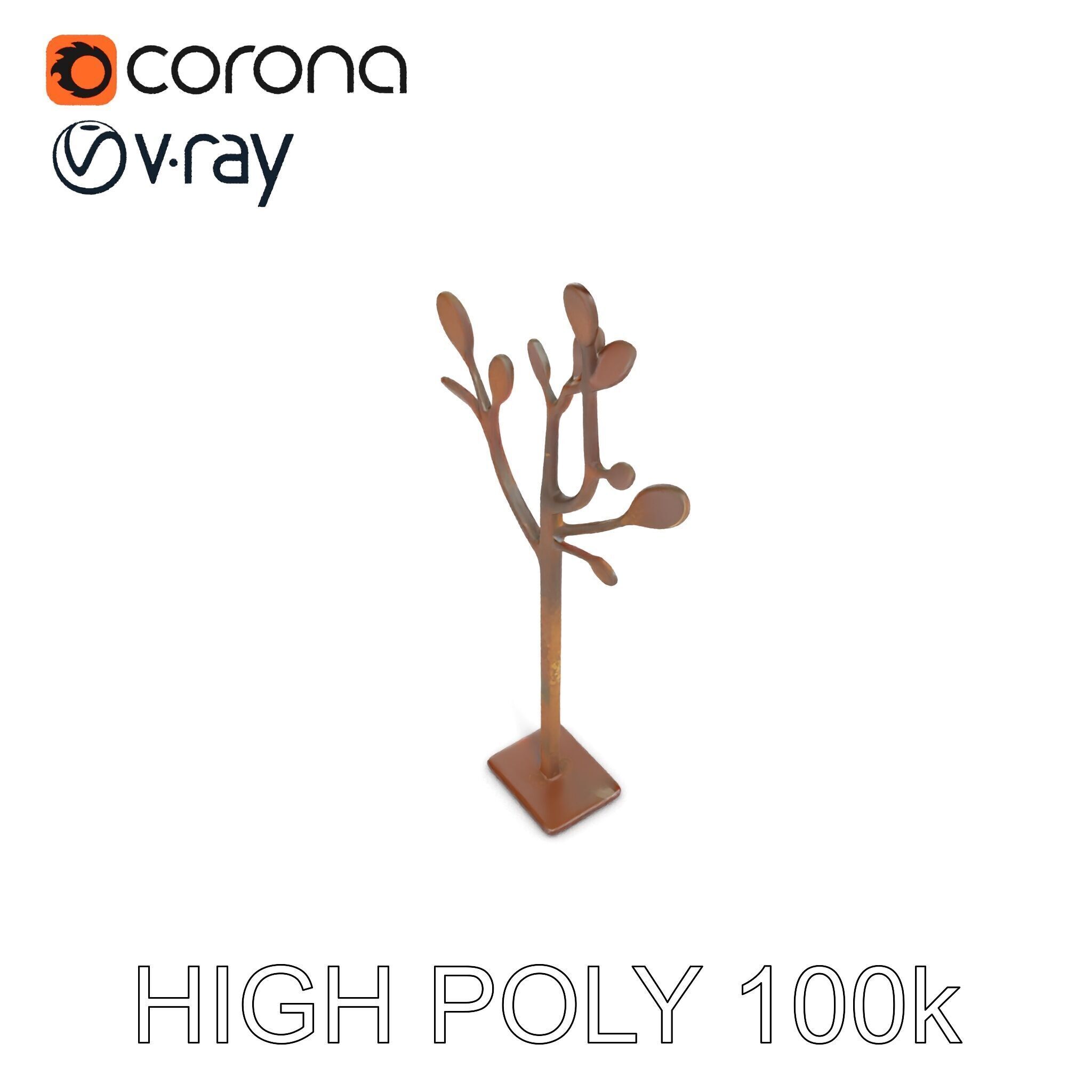 Rustic Metal Tree Coat Rack Model Pack Low-poly 3D model_16