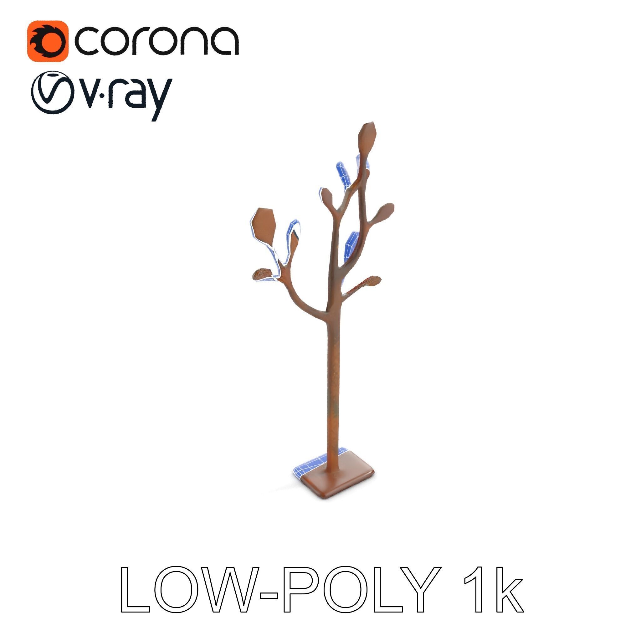 Rustic Metal Tree Coat Rack Model Pack Low-poly 3D model_30