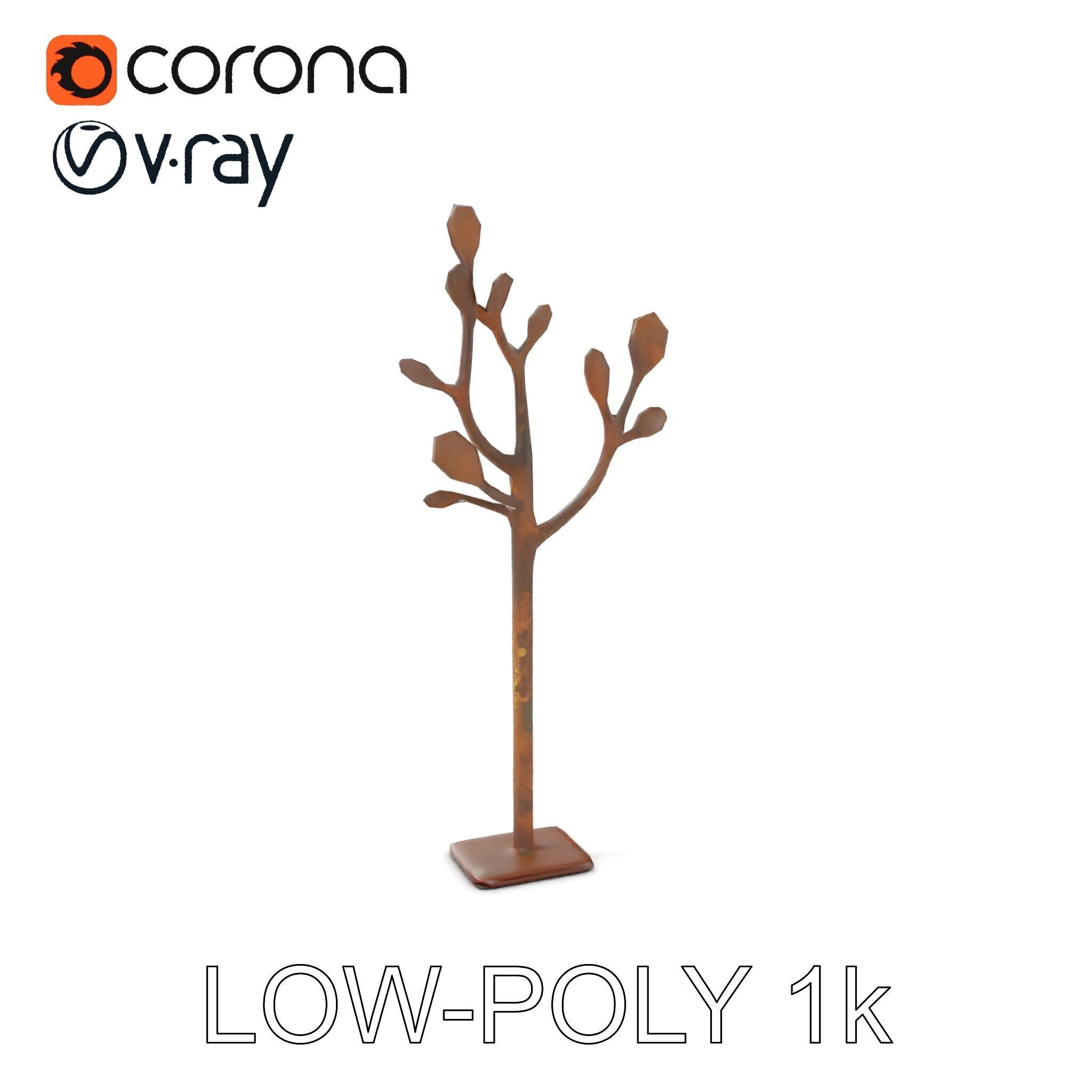 Rustic Metal Tree Coat Rack Model Pack Low-poly 3D model_8