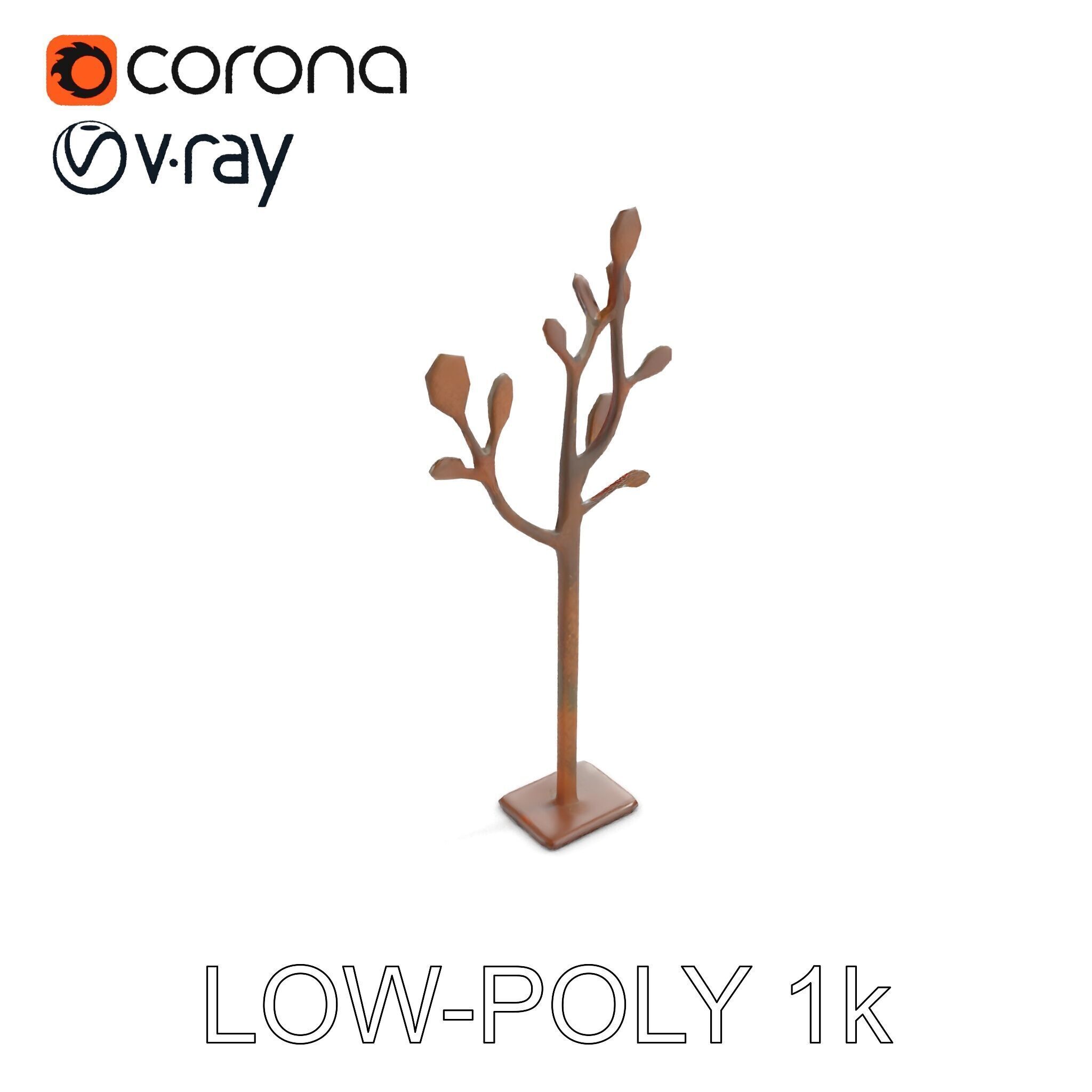 Rustic Metal Tree Coat Rack Model Pack Low-poly 3D model_13