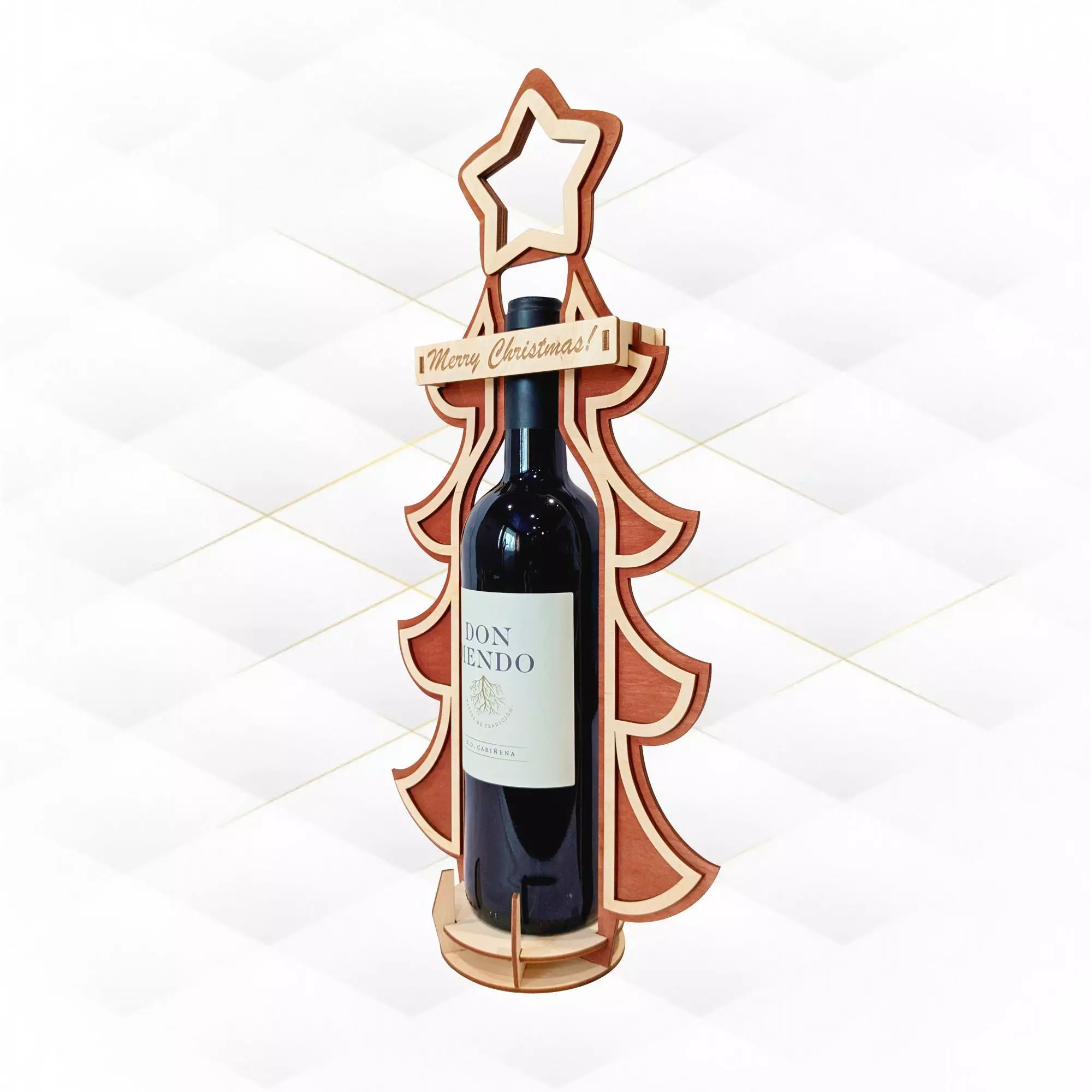 Gift Wine box Christmas tree pattern laser cut design 3D print model_0
