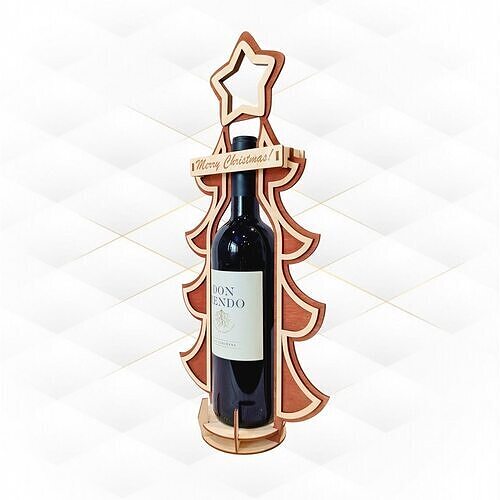 Gift Wine box Christmas tree pattern laser cut design 3D print model