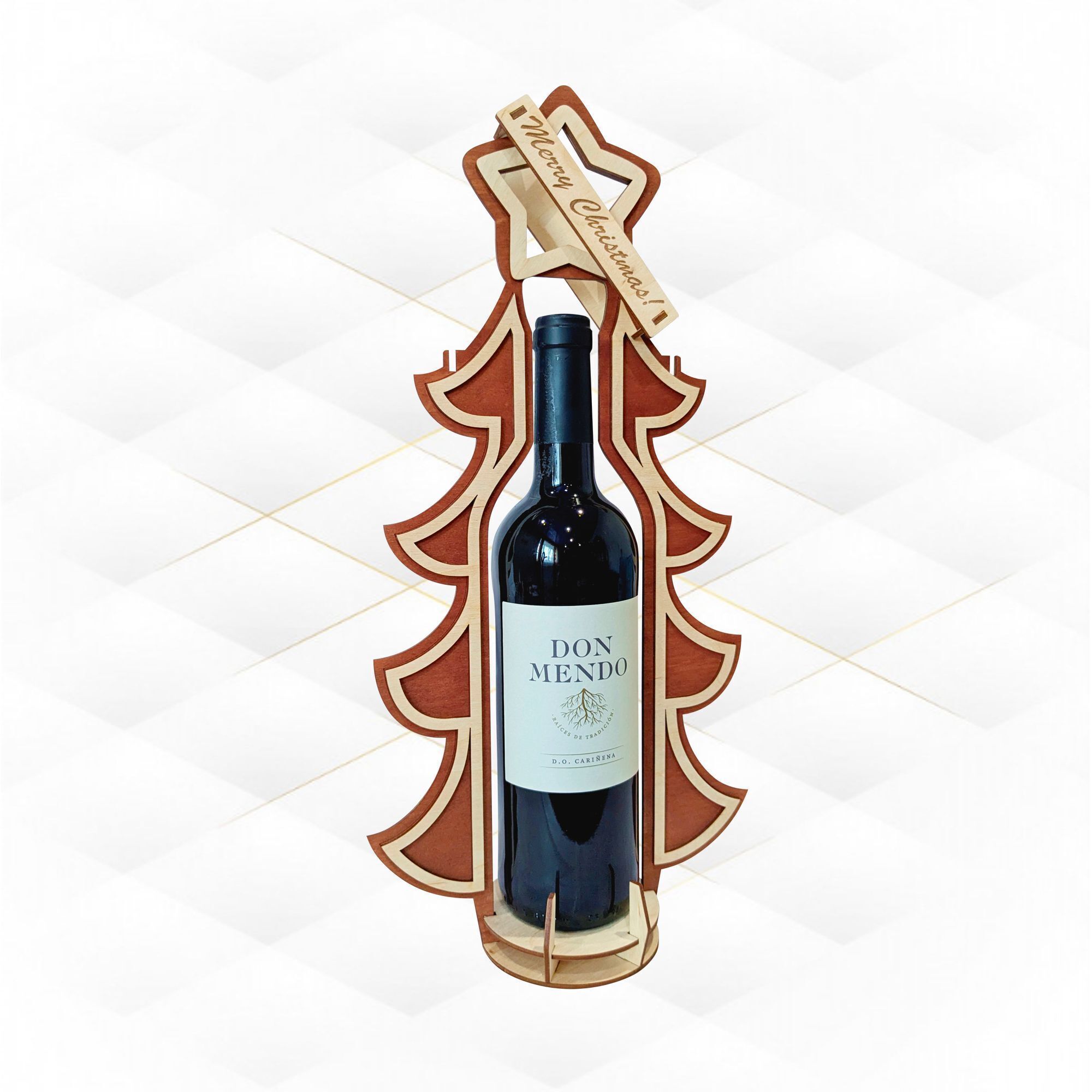 Gift Wine box Christmas tree pattern laser cut design 3D print model_2