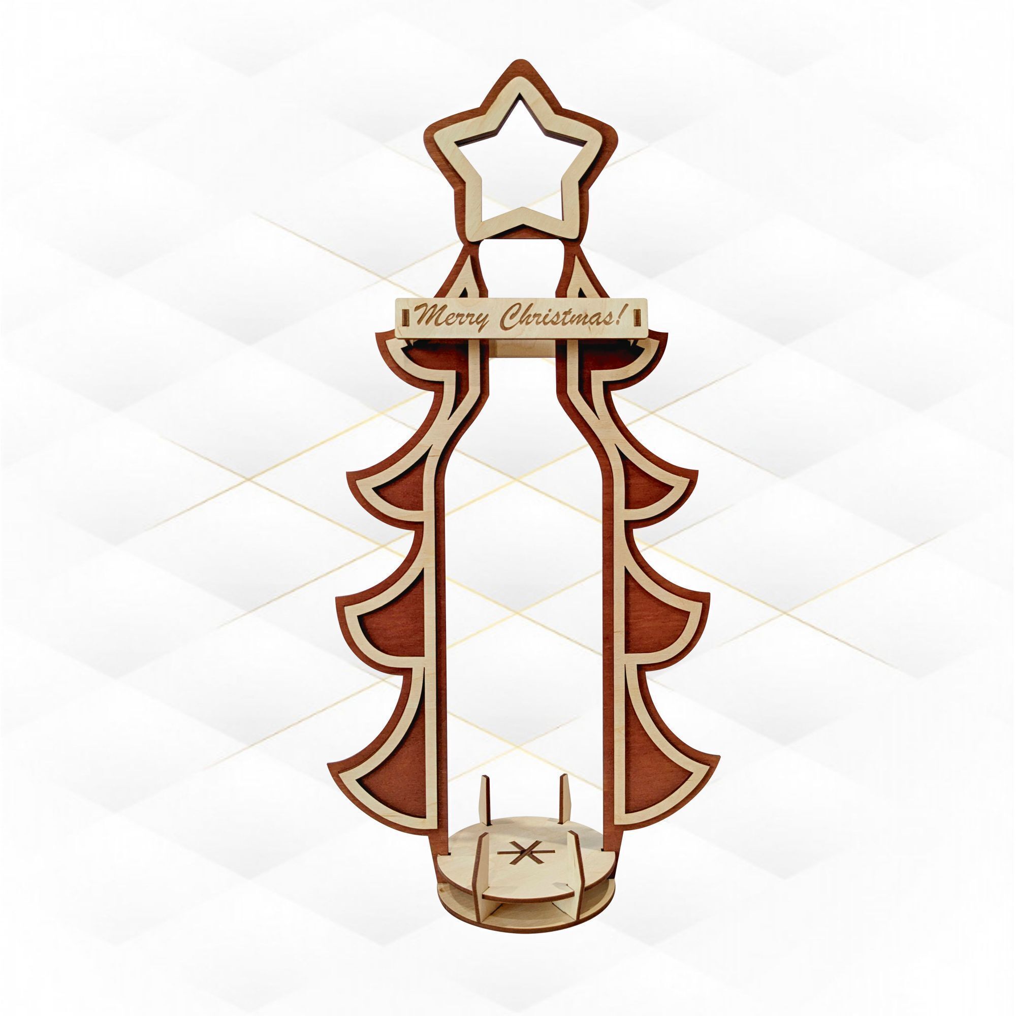 Gift Wine box Christmas tree pattern laser cut design 3D print model_4