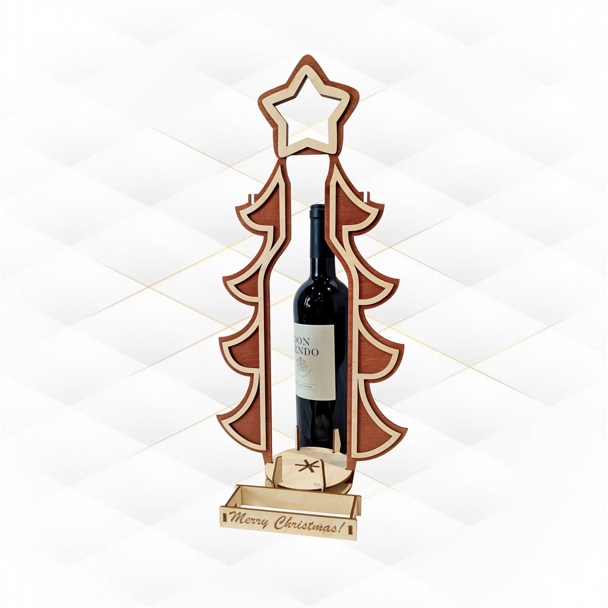 Gift Wine box Christmas tree pattern laser cut design 3D print model_3