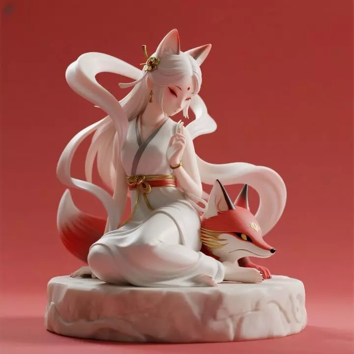 885 Fox Spirit Woman in Pu Song Ling Style beast 3D print model_0