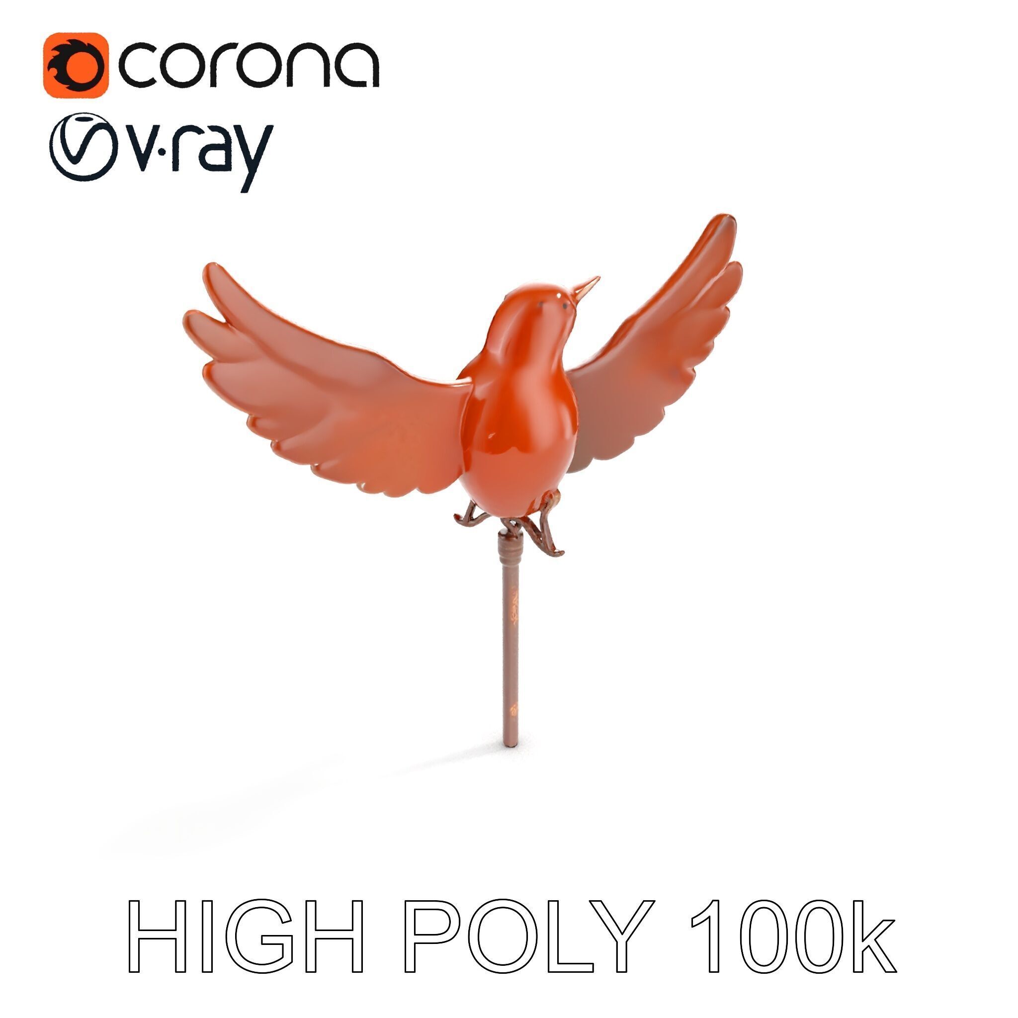 Metallic Bird Sculpture Model Pack Low-poly 3D model_8