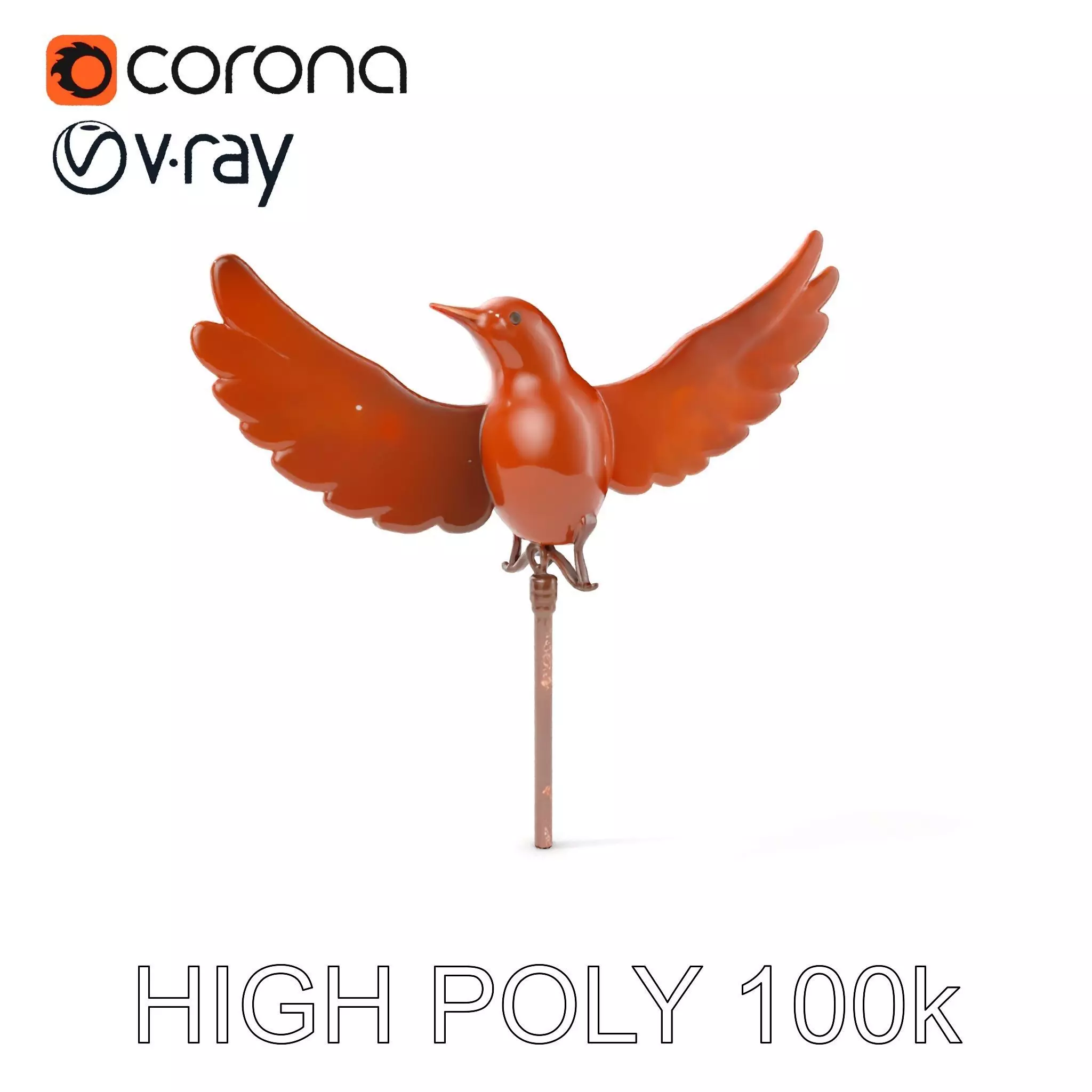 Metallic Bird Sculpture Model Pack Low-poly 3D model_0