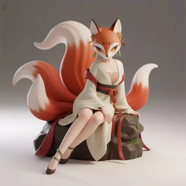 886 Fox Spirit Woman in Pu Song Ling Style beast 3D print model_0