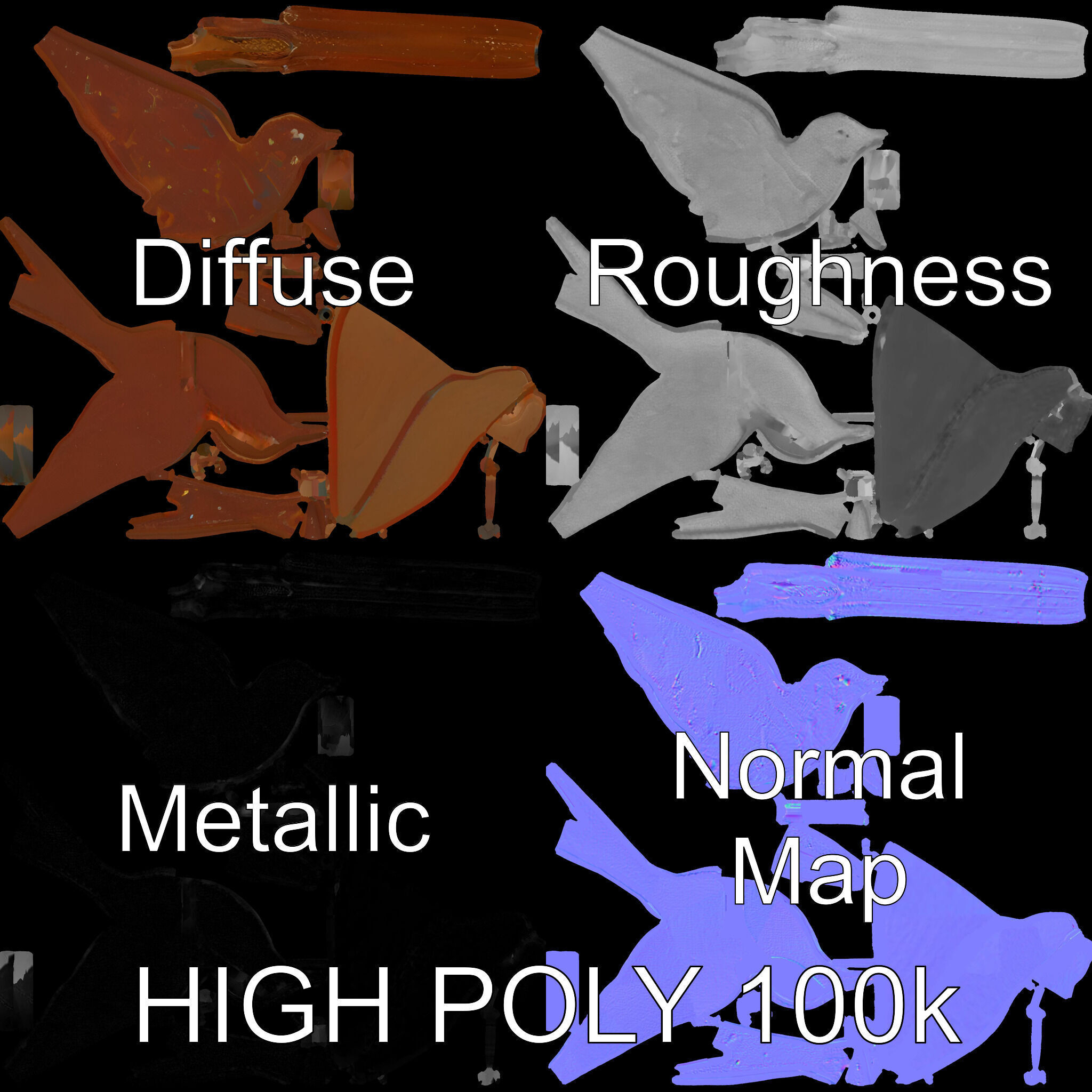 Metal Bird Sculpture Model Pack Low-poly 3D model_2