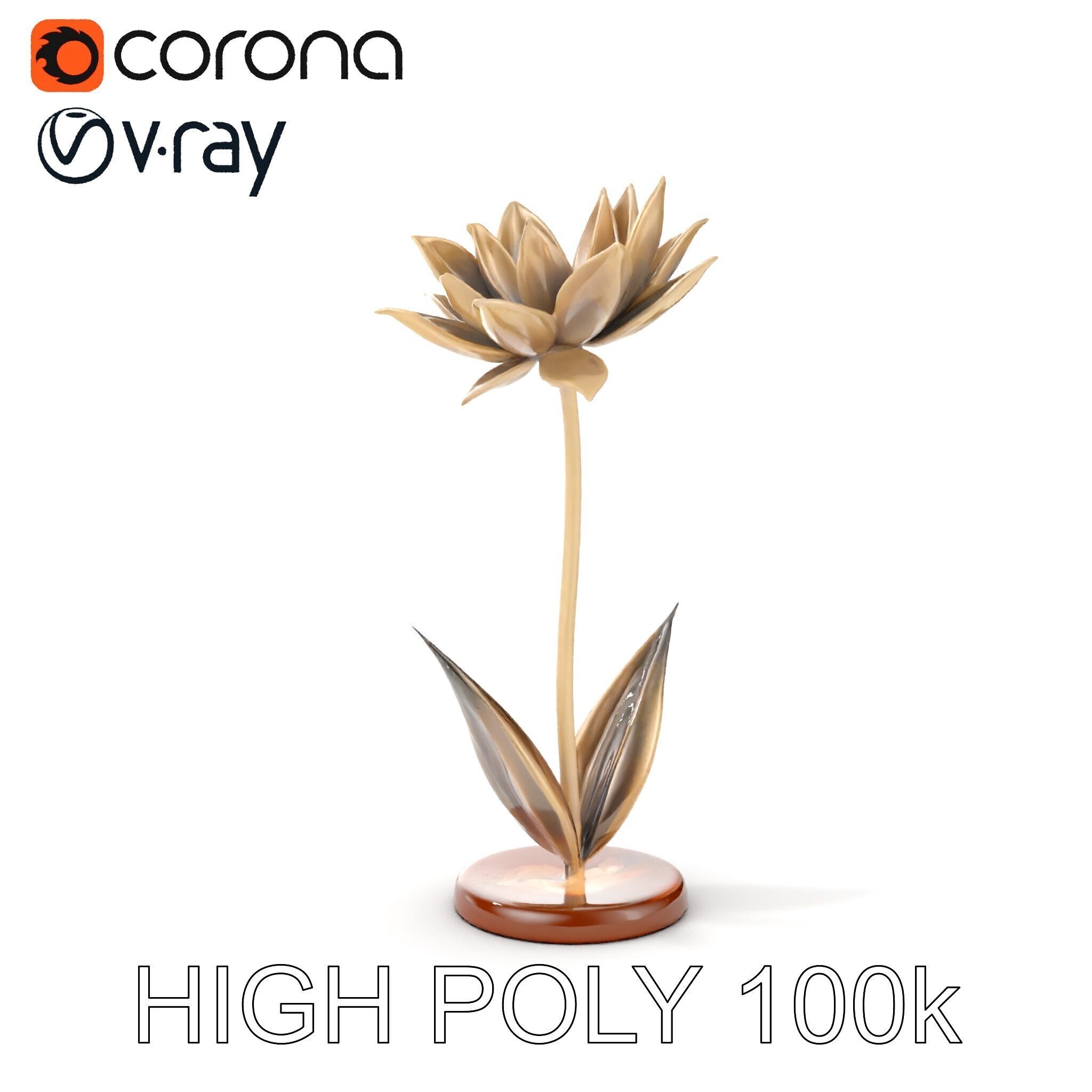 Metallic Lotus Flower Sculpture D Model Pack Low-poly 3D model_31
